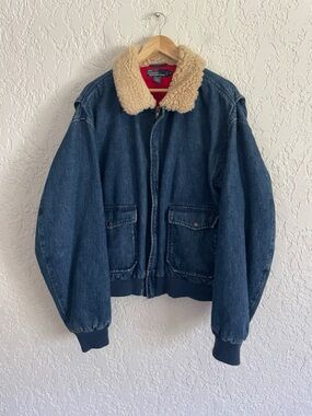 Polo Ralph Lauren® RARE 90s Denim A-2 Flight Bomber Shearling Jacket - XL
